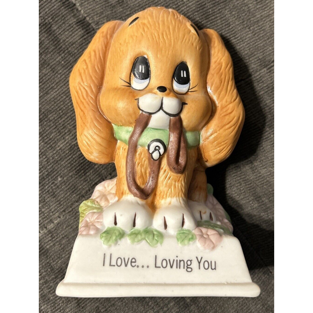 Vintage Russ Berry Dog Holding Leash I Love Loving You Vintage Figurine #824